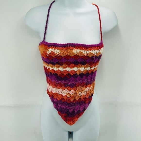 Napper Ariana Handmade Crochet Tankini Top halter Small Purple Orange New - Picture 8 of 10